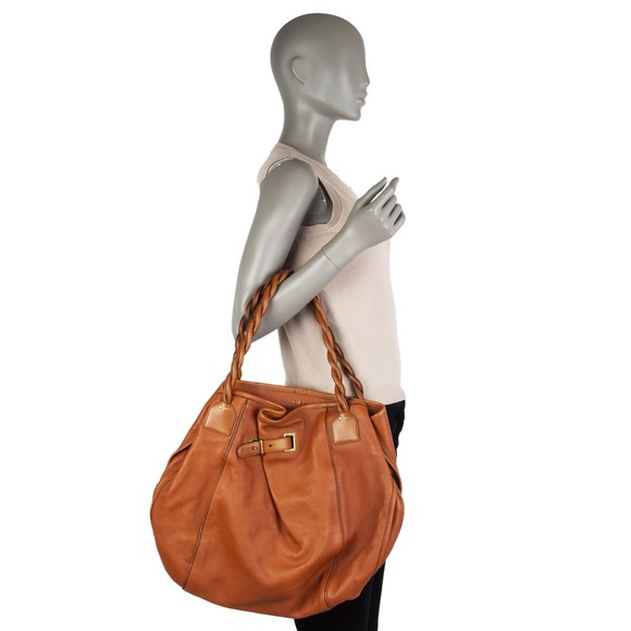Chloe Cognac Brown Leather Braided HOBO Large Shoulder Handbag - Picture 1 of 14